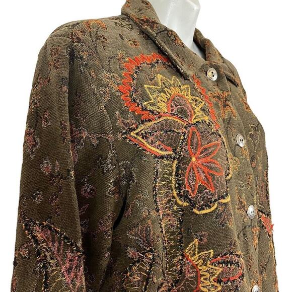 Coldwater Creek Womens Olive Orange Embroidered Mixed Media Jacket Blazer sz M - Picture 13 of 16
